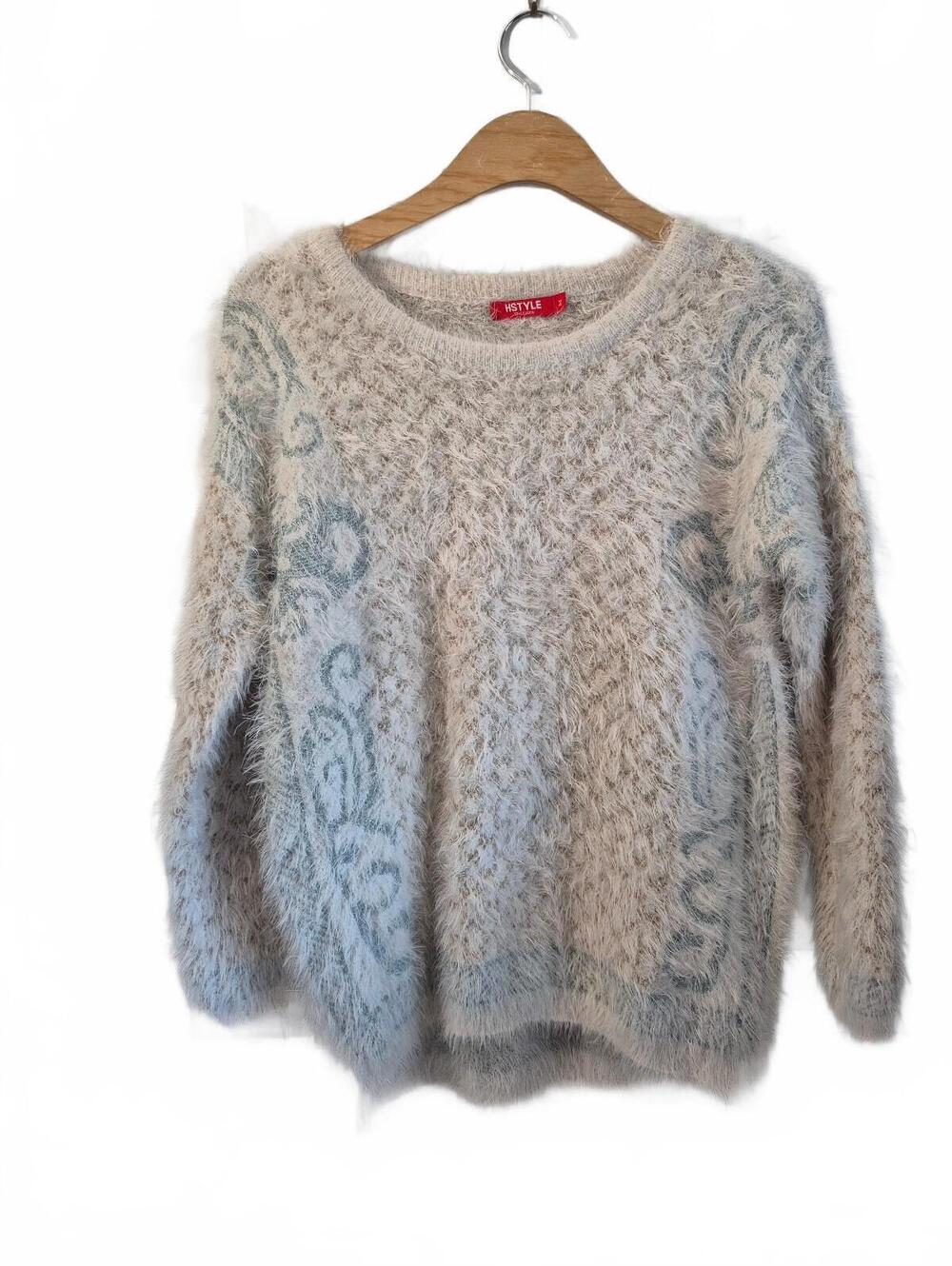 Hstyle Fuzzy Eyelash Knit Abstract Swirl Sweater Size Xl